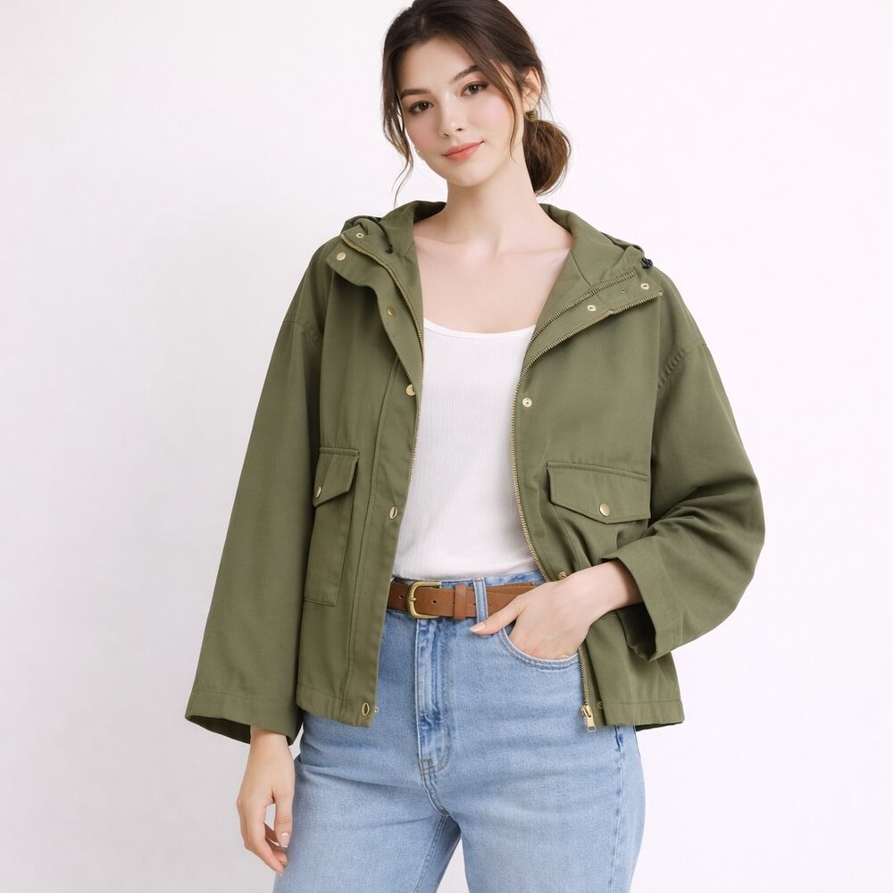 Ray Cassin Olive Green Utility Hooded Jacket One Size Japanese Brand